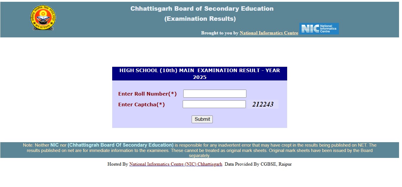 Cgbse Class 10th Result 2026